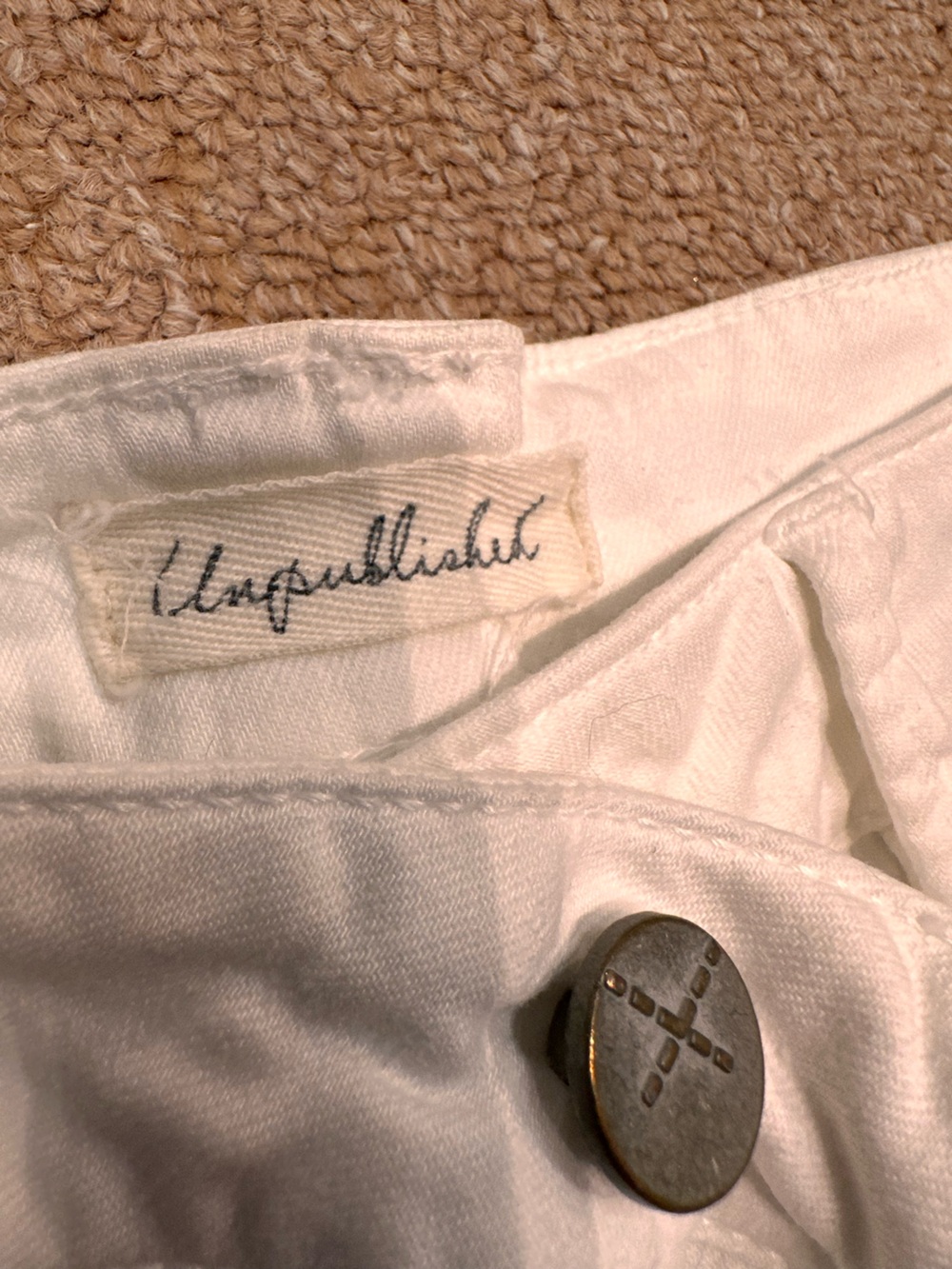High-Rise White Denim Shorts with Front Patch Pockets - Picture 2 of 3